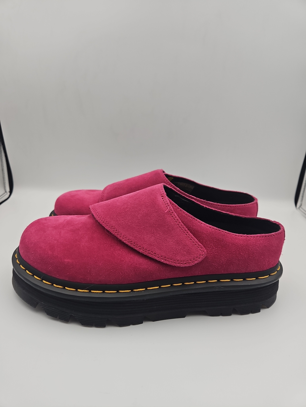 Dr Martens Women's Hot Pink Suede Platform Slip-On Clogs